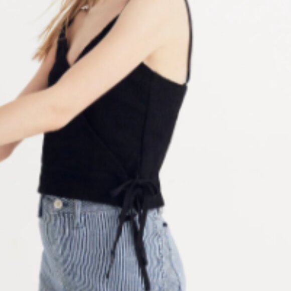 Madewell - Finale Tank Top Cropped Faux-Wrap Blouse G6365 | Small | True Black - Picture 11 of 12